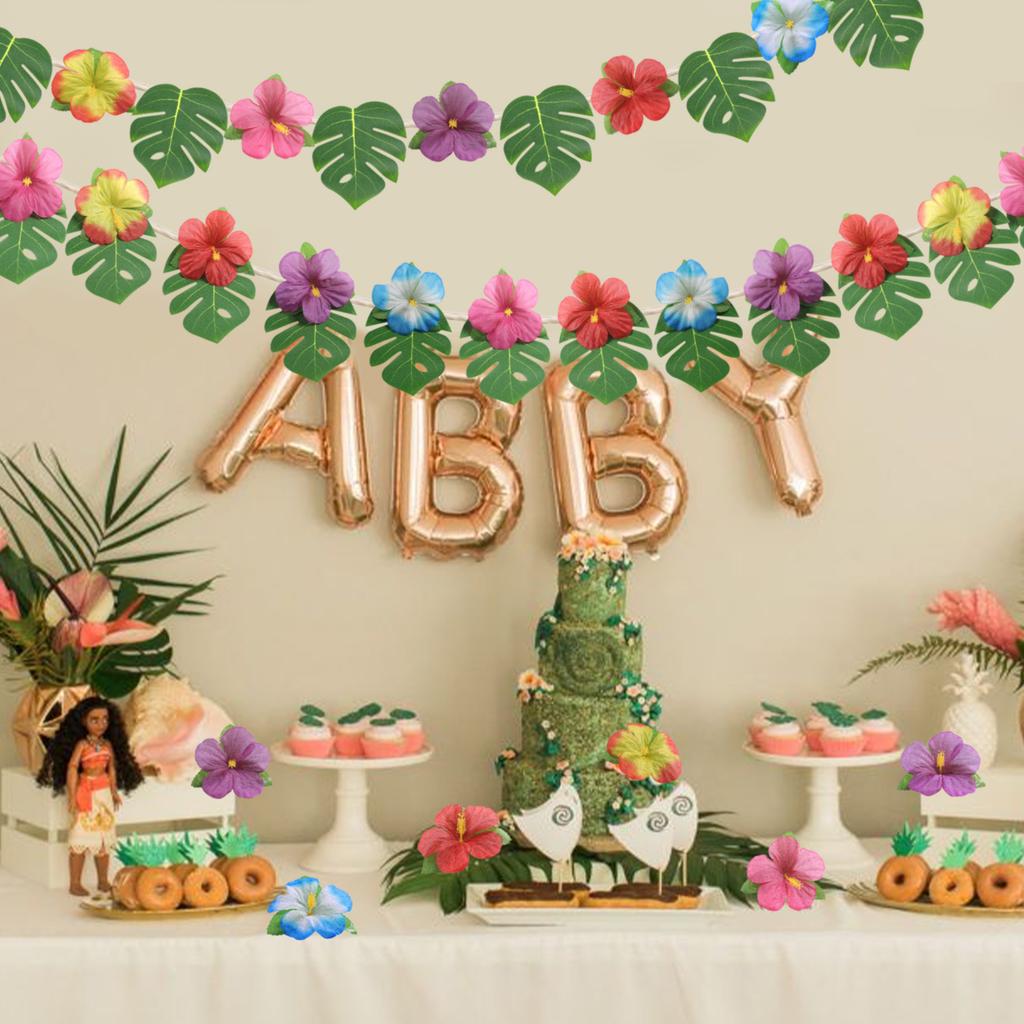 48Pcs Artificial Palm Leaf Flowers Heads Fake Leaf Hawaiian Jungle Beach Theme Birthday Party Dining Table Wedding Decoration