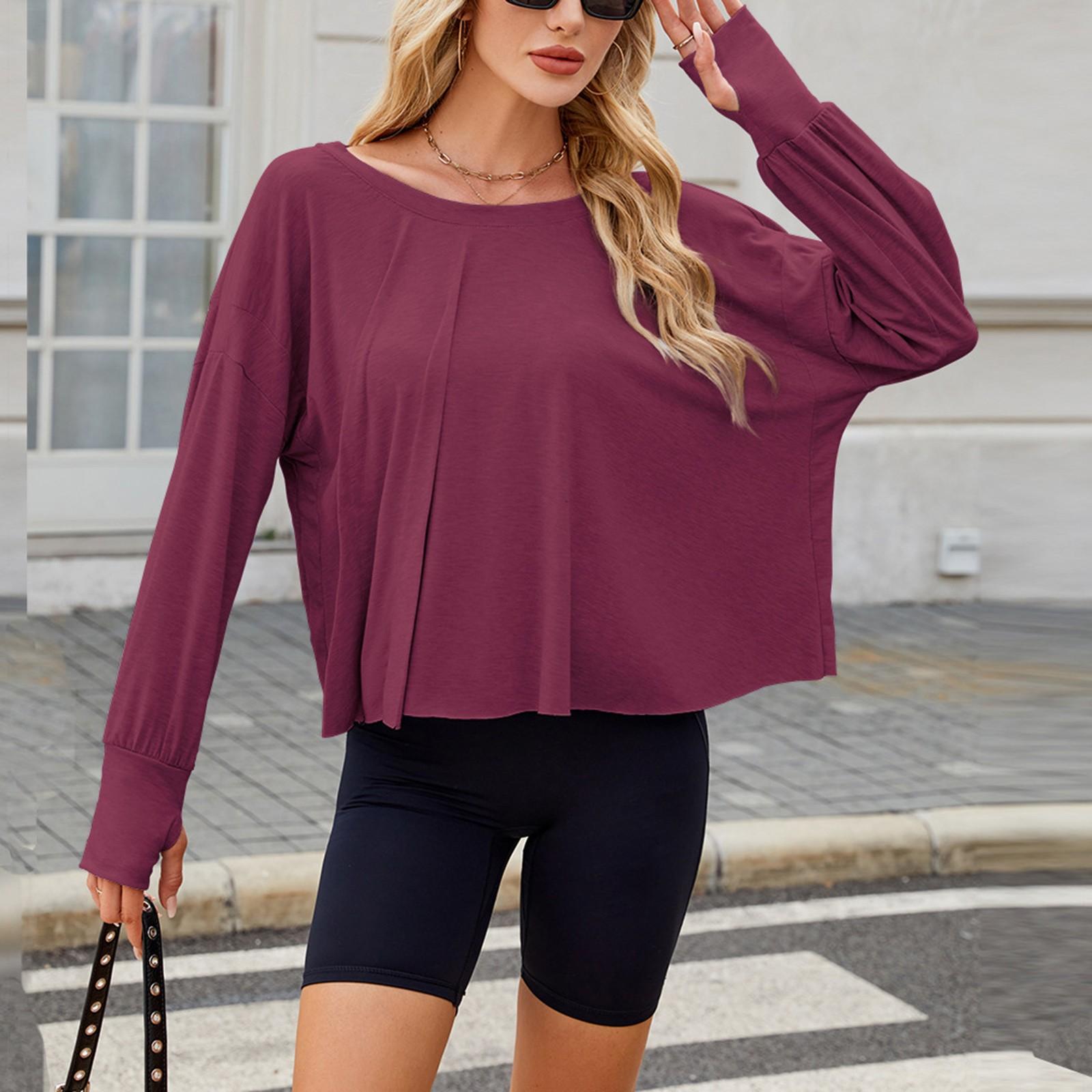 

Spring And Summer New Solid Color Blouse Leisure Sports Loose Long Sleeve Yoga Women M