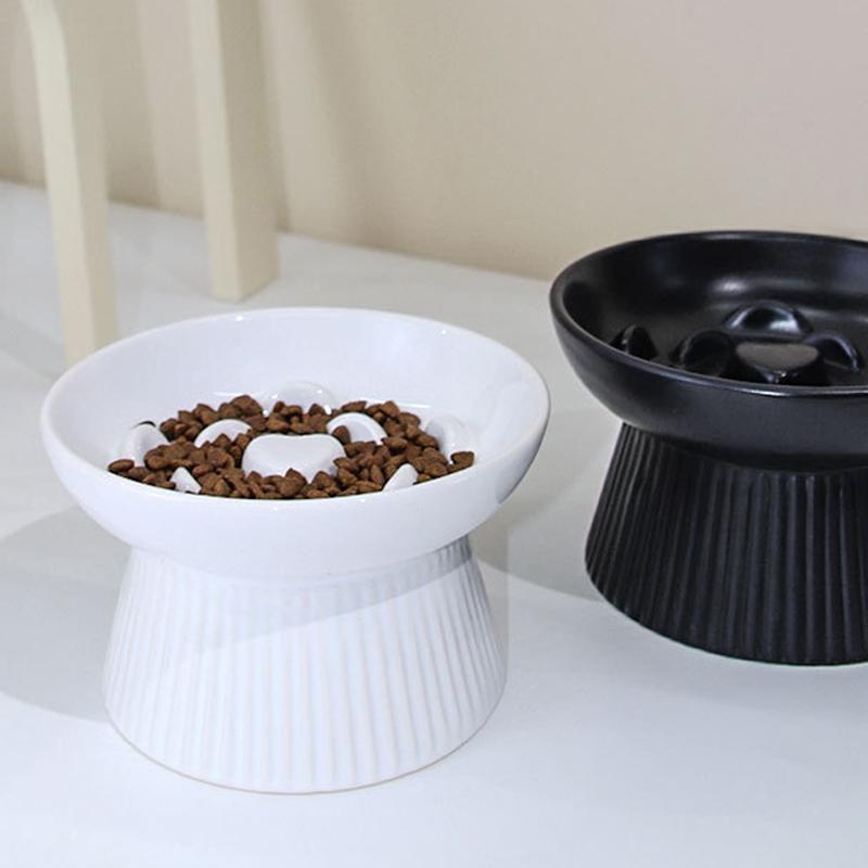 Ceramic Tall Footed Slow Eating To Prevent Choking Pet Bowls, Anti Overturning Oblique Mouth, Neck Protection, Dog Cat Bowl, 1Pc