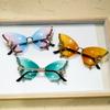 Butterfly Rimless Stylish Sunglasses for Women Men Bling Rhinestone Gradient Tint Decorative Eyeglasses for Costume Party