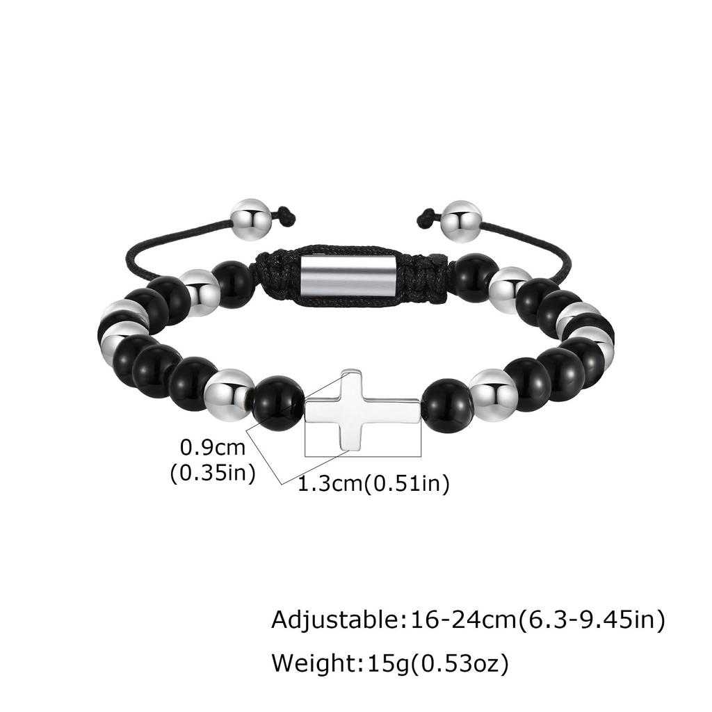 Vnox Stainless Steel Cross Virgin Mary Charm Tiger Eye Bead Adjustable Bracelet, Trendy Religious Prayer Jewelry for Men Women