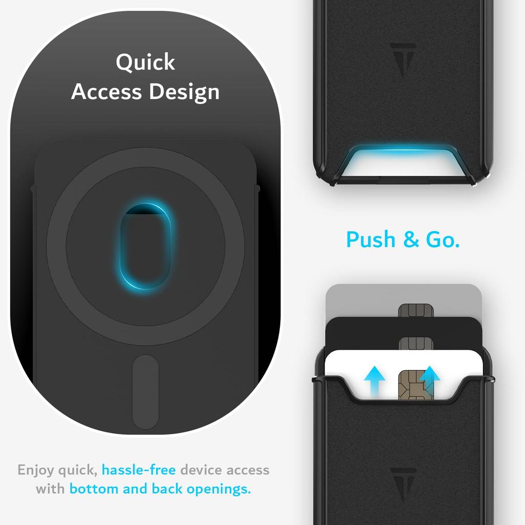 TUDIA MagSafe Compatible Card Case [Holds 3 Cards] Ultra-Thin Tough PC Wallet with Strong Magnetic Hold (Black)