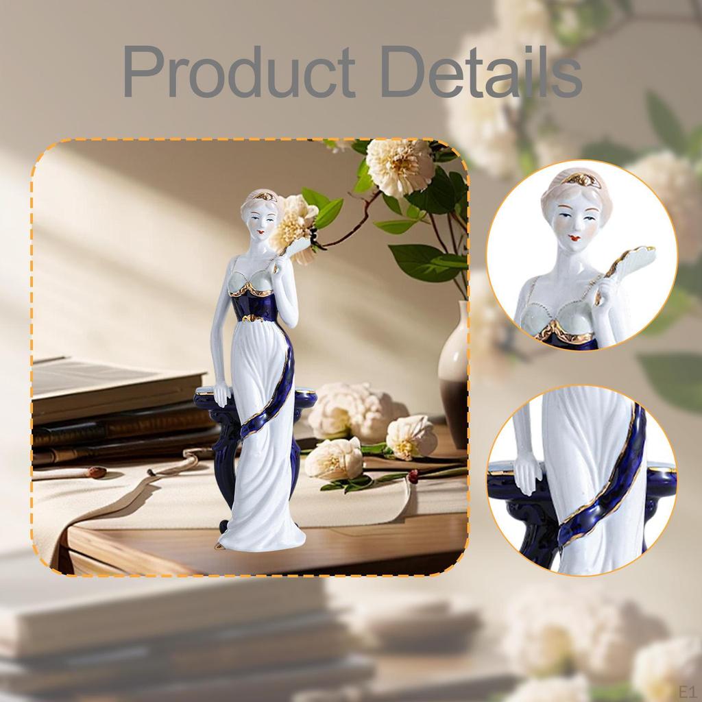 Ceramic Girl Statue Lady Figurine Collectible Ornament Sculpture for Entrance Cabinet Desk Fireplace