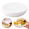 Ceramic Compartment Plate With Lid Three Compartments Round Steaming Plate For Breakfast And Diet Portion Control