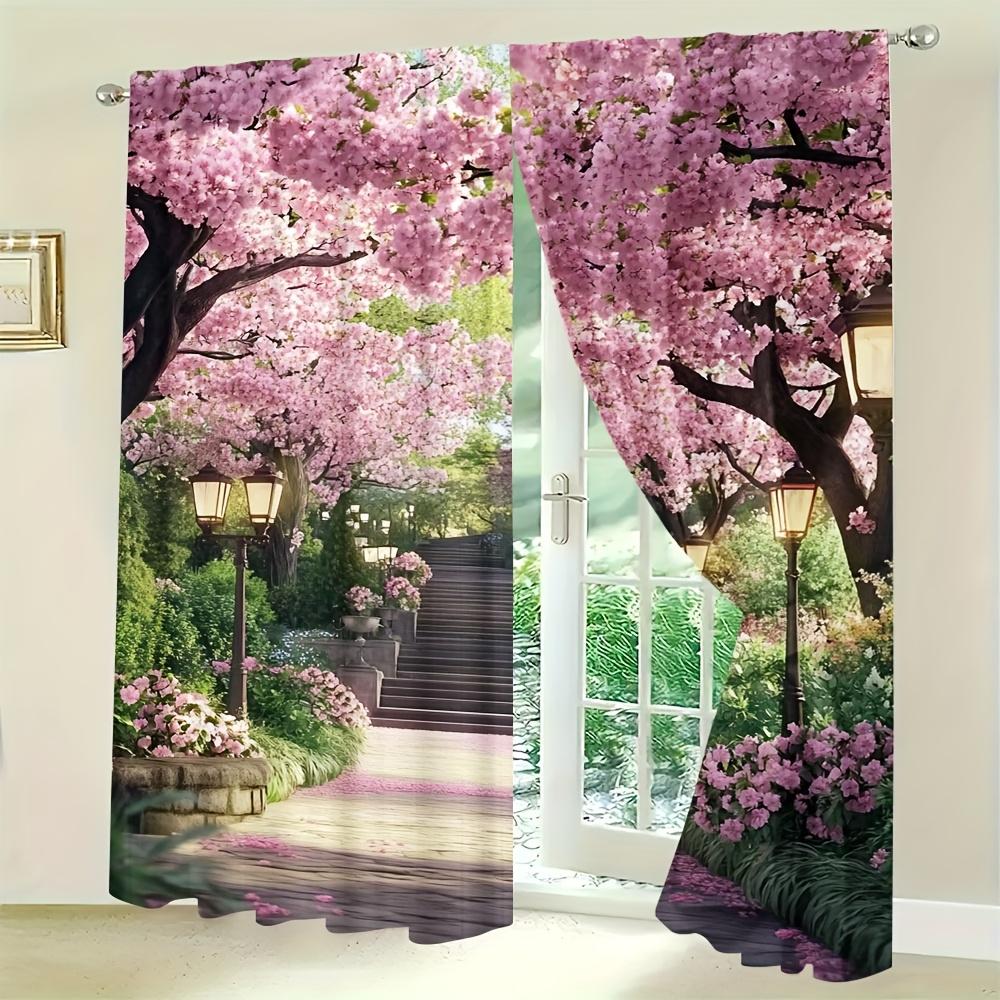 Set Of 2 Charming Spring Cherry Blossom Trail Polyester Easy Hang Design Ideal Living Rooms Bedrooms Curtains Made Sitting Room Window Treatment