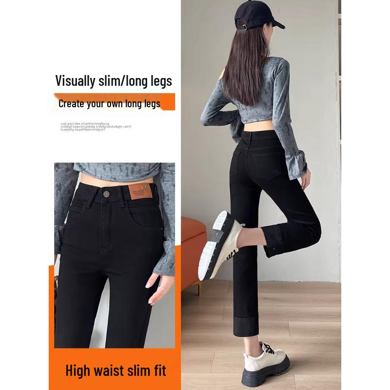 High-Waisted Slimming Straight-Leg Cigarette Jeans for Petite Women, Spring/Autumn 2026, Good Drape