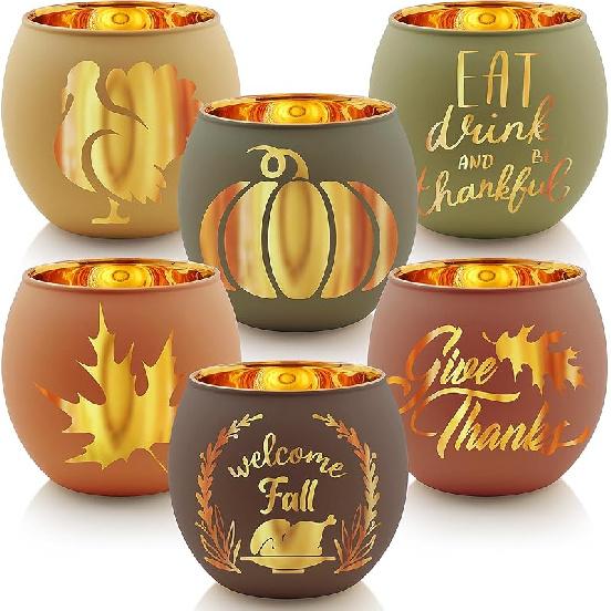 Halloween Table Decor Set of 6, Jack O Lanterns Black Glass Votive Tealight Candle Holders, Halloween Decorations Indoor Party Mantel Coffe Table
