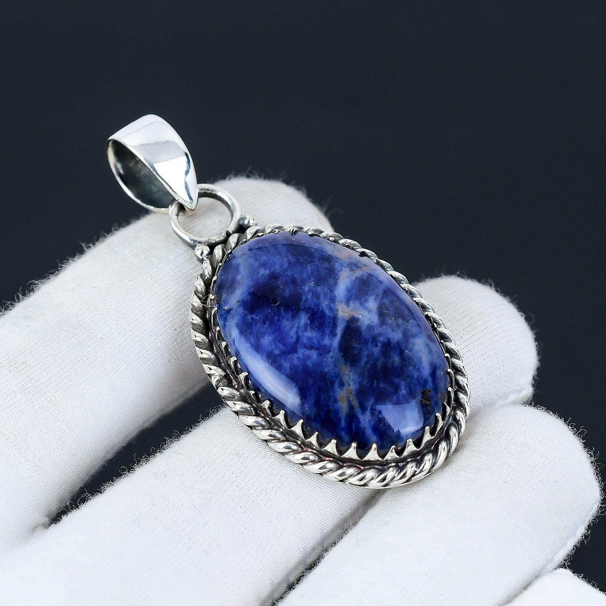 

Содалит драгоценный камень, кулон ручной работы из стерлингового серебра 925 пробы, натуральный содалит, праздничный подарок для нее, ювелирные изделия для особых случаев 1.96 синий