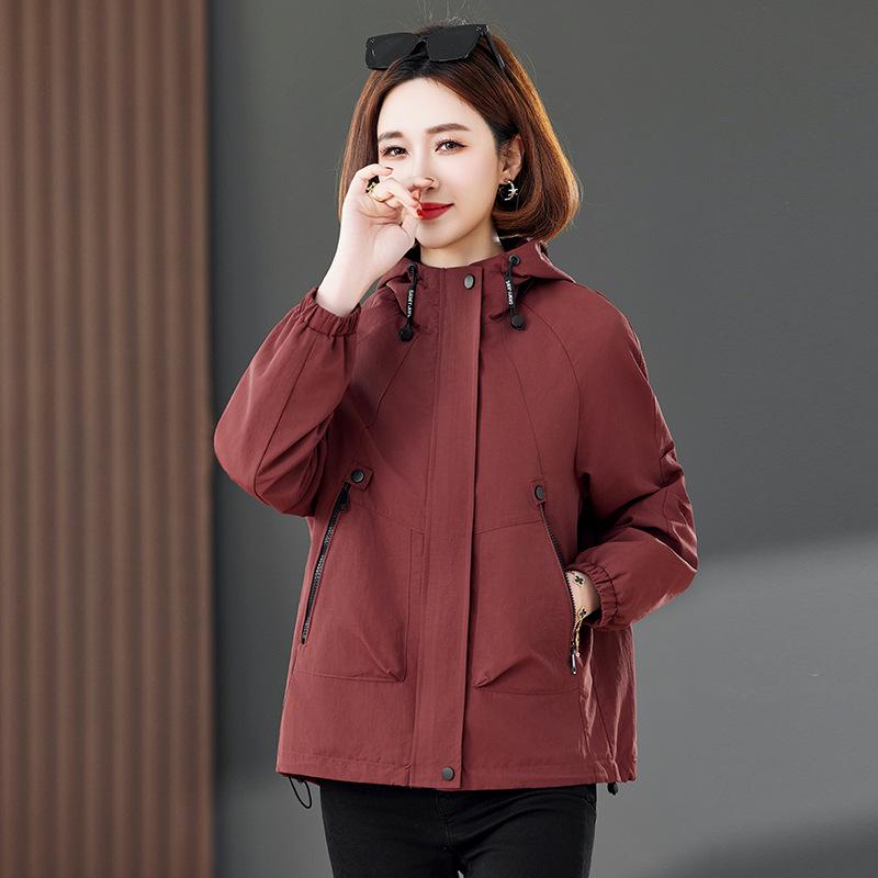 Ankola Women's Red Hooded Short Jacket, 2025 New Casual Spring & Autumn Plus Size Petite Style