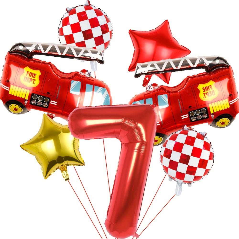 7pcs Fire Truck Red and Gold Five-Pointed Star Balloon Set 32inch Red Numbers 1~9 for Birthday Washing Fire Theme Decoration Toy
