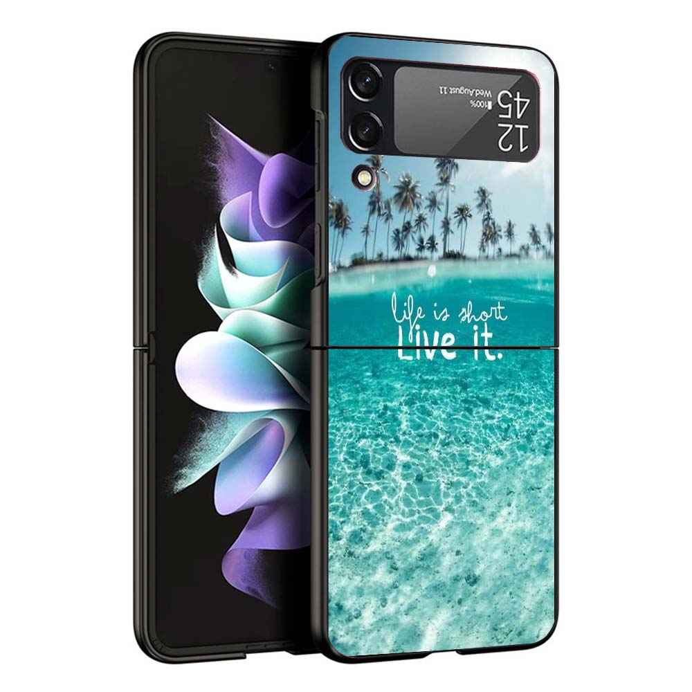 Summer Beach Sunset Sea Palm Tree Black Cover for Samsung Galaxy Z Flip 7 6 5 4 3 5G Phone Case Flip7 Flip6 Flip5 Flip4 Flip3 Pa