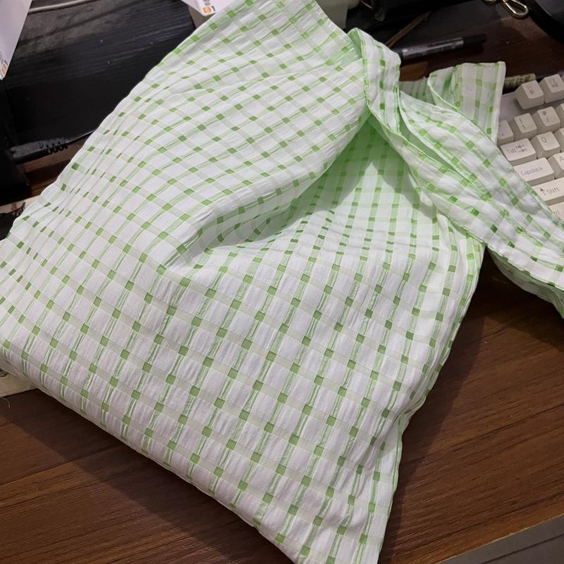 

Niche literary thin summer versatile fairy bag yellow bubble plaid shoulder bag Japanese small fresh cloth bag
