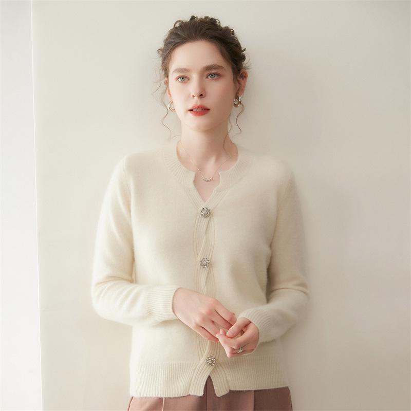 Autumn/Winter Women's Cashmere Cardigan - Single-Breasted, Round Neck Outerwear, Loose Fit