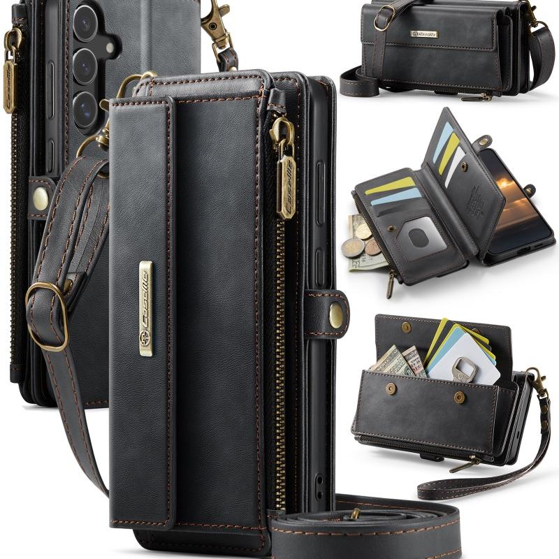 Long Lanyard Flip Leather Phone Case for Samsung Galaxy S26 Ultra S25 FE S24 Plus S23 S22 S21 A57 A17 A16 A56 A15 A55 A14 A54 Zipper Wallet Card Cover