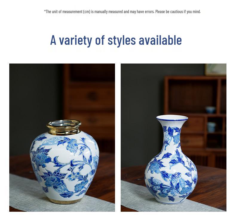 Elegant Blue and White Porcelain Vase: Retro Ceramic Ornament for Living Room Flower Arrangements