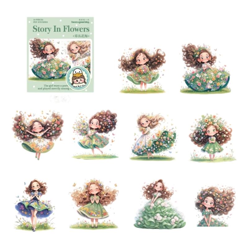 Journal Sticker Cartoon Girl Sticker Scrapbook Sticker Landscape Sticker Flowers Sticker Decorative Sticker