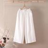 2025 Women's Plus Size Cotton Linen Wide Leg Cropped Pants - Summer Casual, Elastic Waist, Solid Color, Trendy and Loose Fit