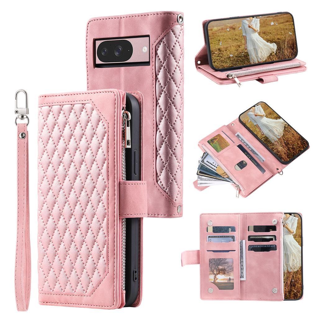 Style 005 For Google Pixel 9/9 Pro Wallet Case Rhombus PU Leather Zipper Phone Cover