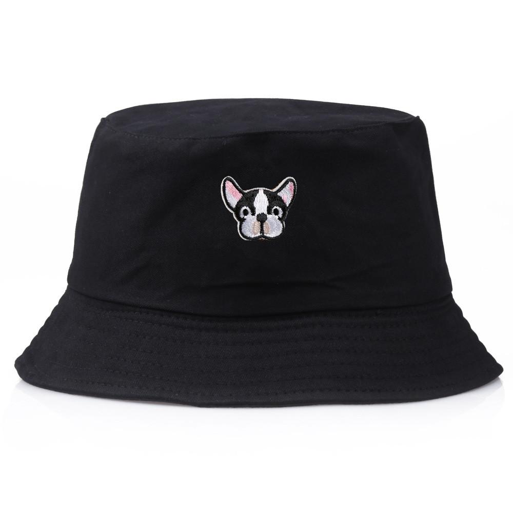Dog Pattern Embroidery Bucket Cap Fisherman Hat Sun Protection Breathable Gift