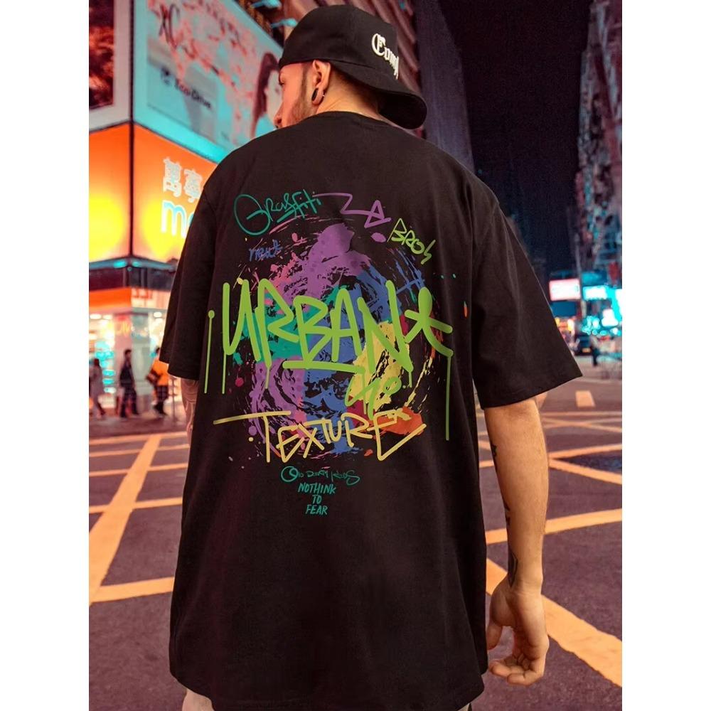 European and American Street Fashion Label Oversized Men's T-shirt Hiphop Printed Short Sleeved Men's Loose Street Dance Hip-hop