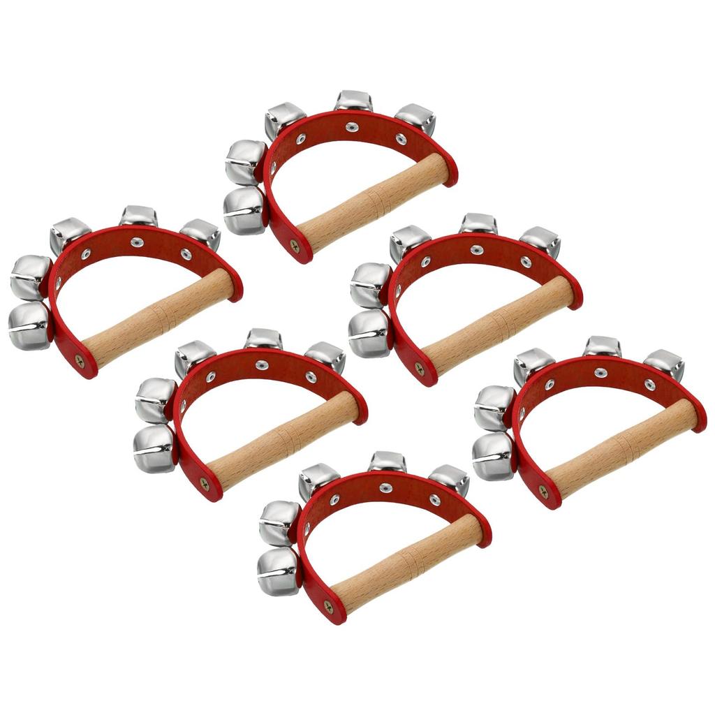 PATIKIL 6-Piece Jingle Bell Hand Bells, Handheld Wrist Bells, Wooden Percussion Instrument with 5 Bells, for Music Classes, Parties, and Christmas,