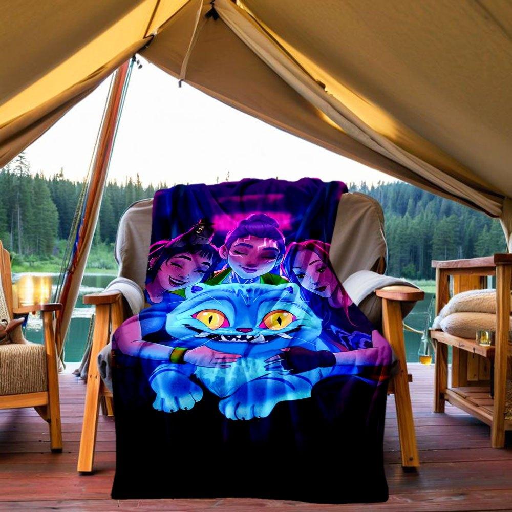

Neon Glow Cat Friends Hoodie - Cyberpunk StyleBlanket Lightweight Flannel Throw Blanket for Sofa, Bed, Travel, Camping, Livingroom, Office, 130x150cm
