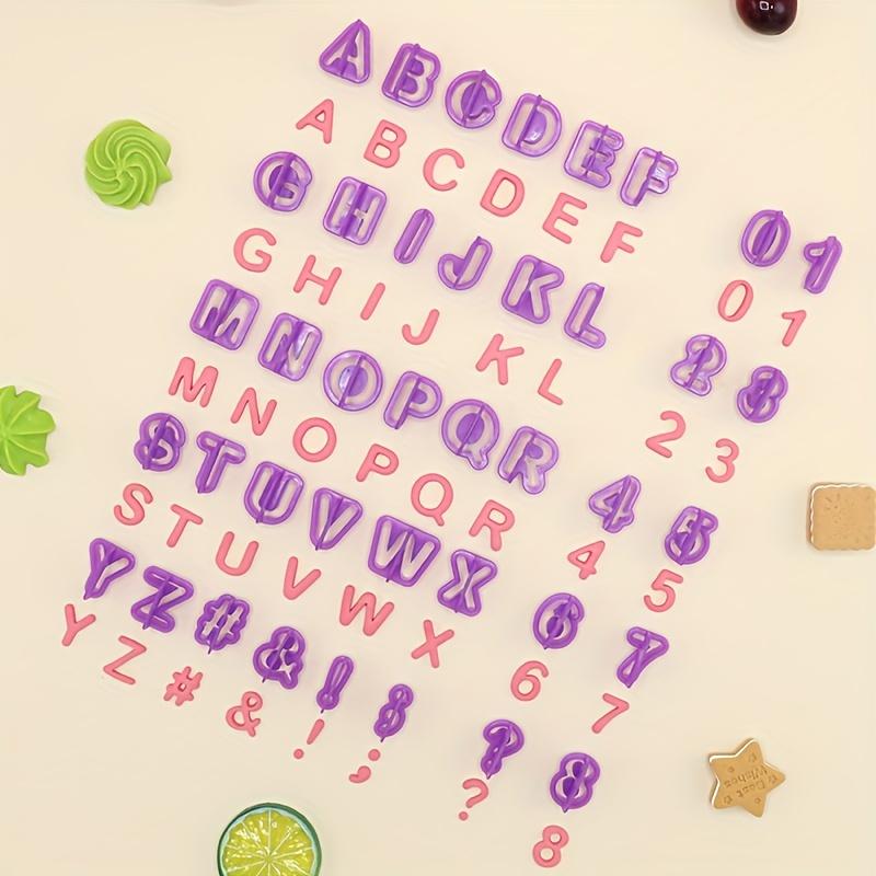 40PCS Tiny Purple Alphabet Number Cutter Set, DIY Baking Tool Symbol Fondant Cake Decorative Printing Mold, Alphanumeric Plastic Biscuit Mold