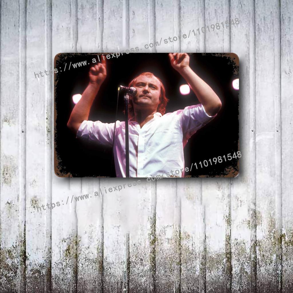 Perkusista Phil Collins metalowy Dekor Plakat Vintage Blaszany Znak Metalowy Znak Dekoracyjna Tabliczka do Pubu Baru Jaskini Mężczyzny Klubu Dekoracja Ścienna