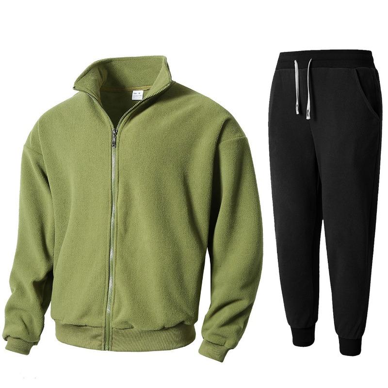 Nowy Jesienno-Zimowy Casualowy Zapinany na Zamek Slim Okrągły Dekolt Długi Rękaw Stójka Kardigan Kurtka Garnitur Sportowy