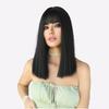 K-Pop LISA Style Blunt Cut Straight Wig | Lightweight Breathable Synthetic Hair with Wispy Bangs, Natural Black Mid-Length for Summer Women Fashion
