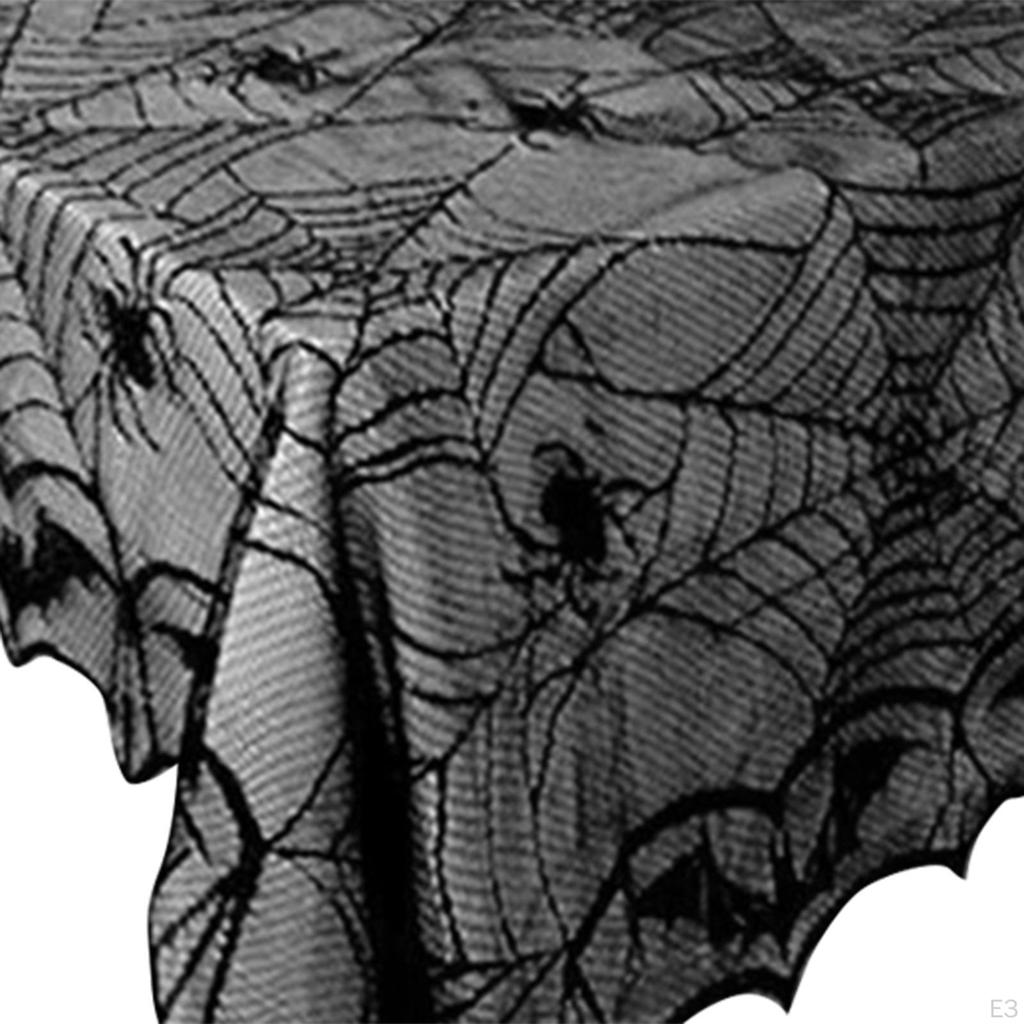 Black Lace Halloween Table Cloth Decoration Cover, Spiderweb Tablecloth for Holiday