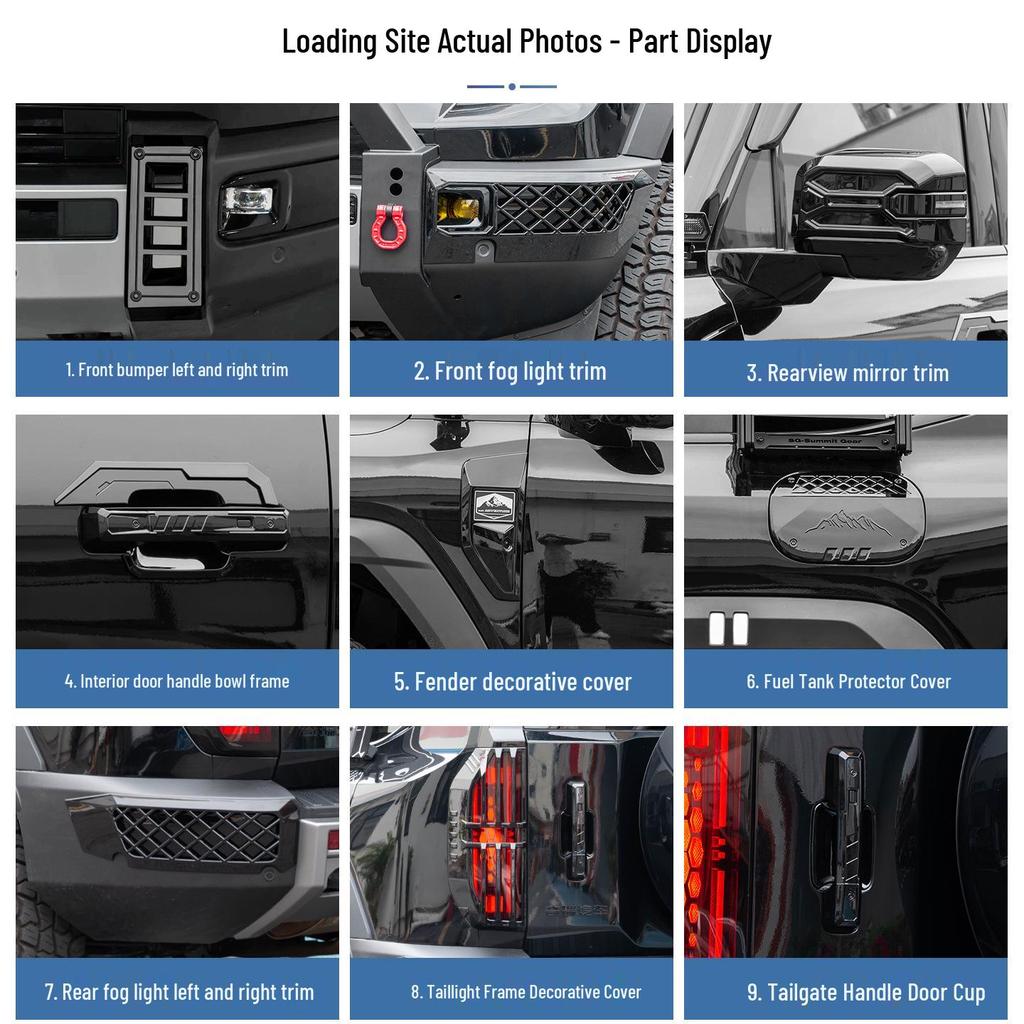 Jetour Zongheng G700 Black Rearview Mirror Covers & Bumper Tail Light Frames, Fog Light Black Warrior Exterior Mods.