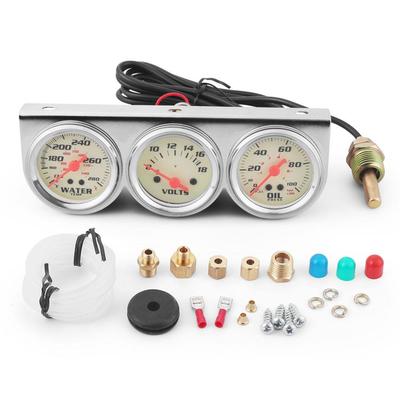 2inch Chrome Panel Water Temp Fahrenheit/Celsius Voltmeter Oil Press Gauge PSI/kpa White Face Triple Gauge Kit Yellow Light