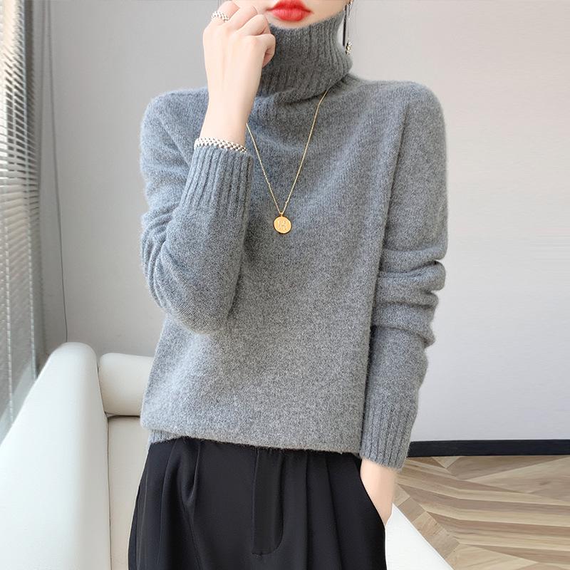 Women's Warm High-Neck Wool Sweater: Thick, Loose, Casual Base Layer for Autumn/Winter