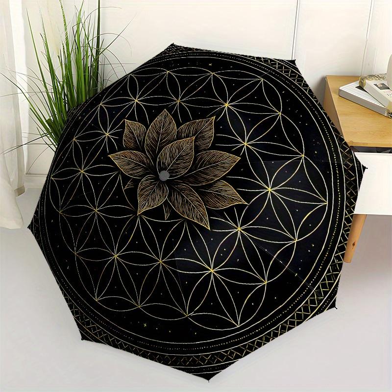

1pc Sacred Geometry Lotus Mandala Umbrella with Plastic Handle,Suitable for All Seasons Home Travel Outdoor UmbrellaB1694