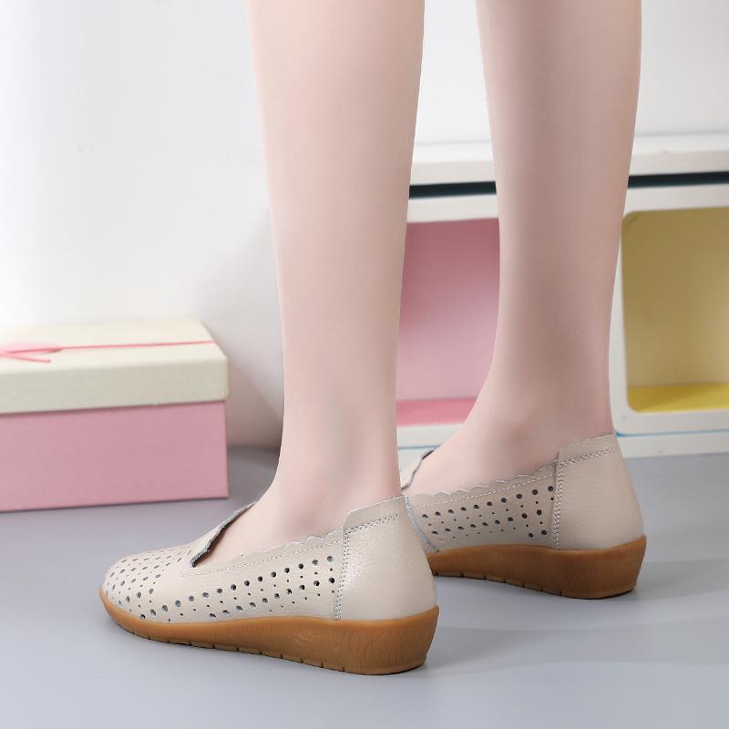 Damen Mokassins Fahrschuhe Lässige Slipper Loafer Damen Minimalistische Ballerinas Weiche Sommer Lochmuster Laufschuhe für Mutter