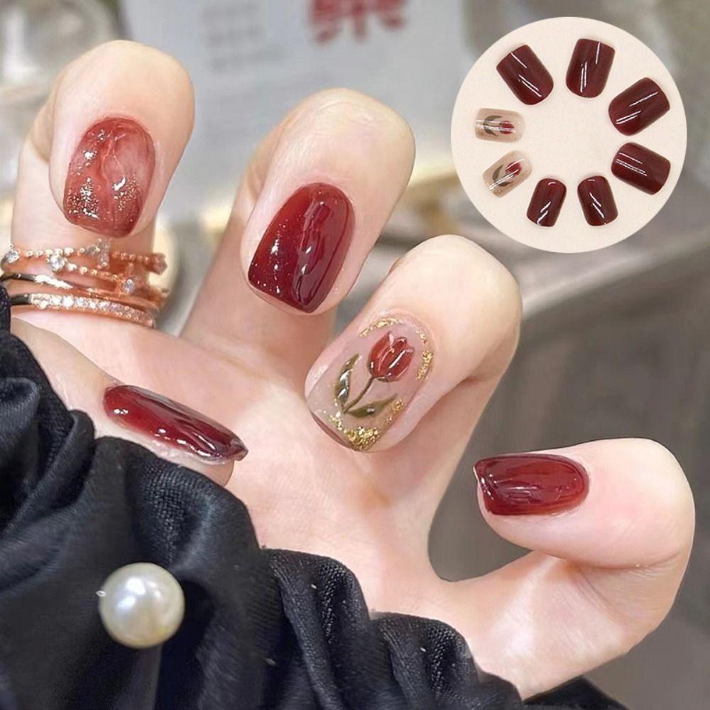 

Detachable DIY Press on Nails Tulip Short Square Head Simple False Nails