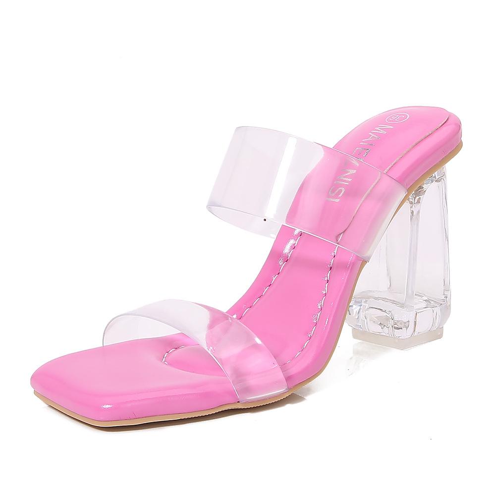 Transparent high-heeled sandals women's crystal heel wide fat feet large size women's shoes for