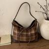 Women Retro Woolen Cloth Plaid Underarm Bag Maillard Color Shoulder Bag Tote Bag Large Capacity Backpack for Daily Travel Work