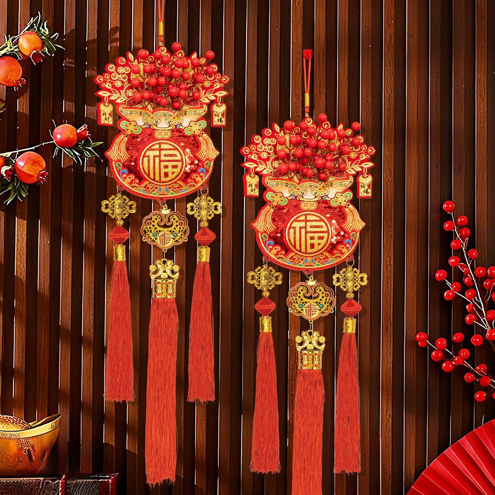 2026 Chinese New Year Knot Pendant Festive Red Tassel Hanging Ornaments For Hallway And Balcony Wall Decorations