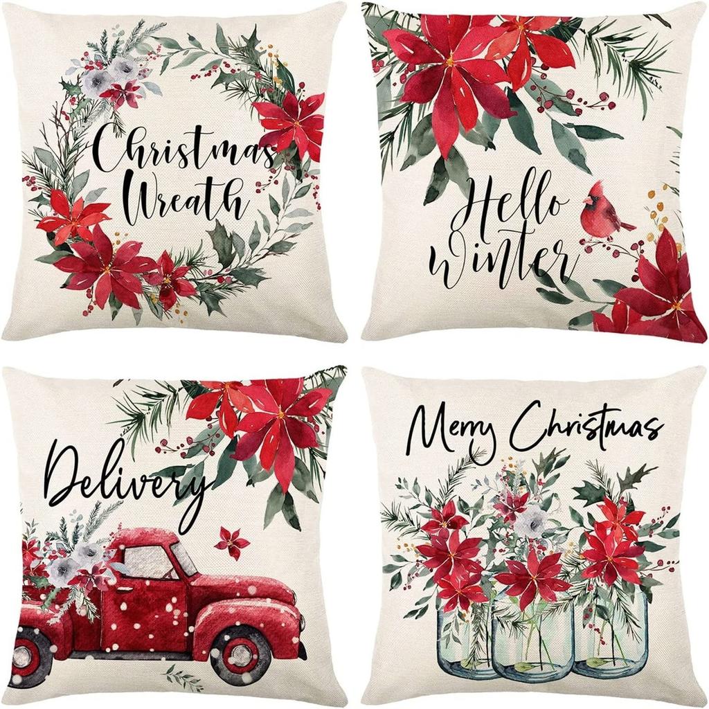 Weihnachts-Kissenbezüge Weihnachts-Kombinationssets Leinen-Druck Zuhause Feiertags-Kissenbezüge