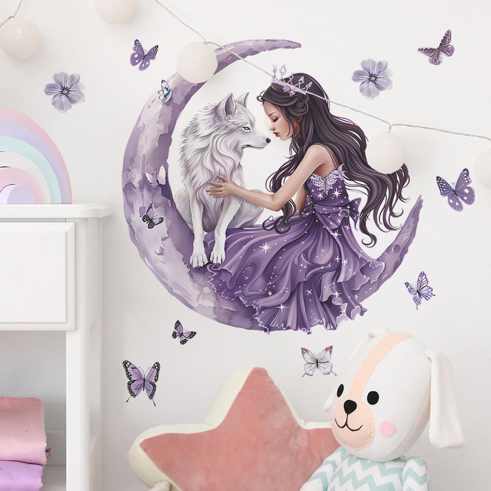 Wall Sticker Girl Purple Dress Art Decoration Nordic PVC Poster Decals