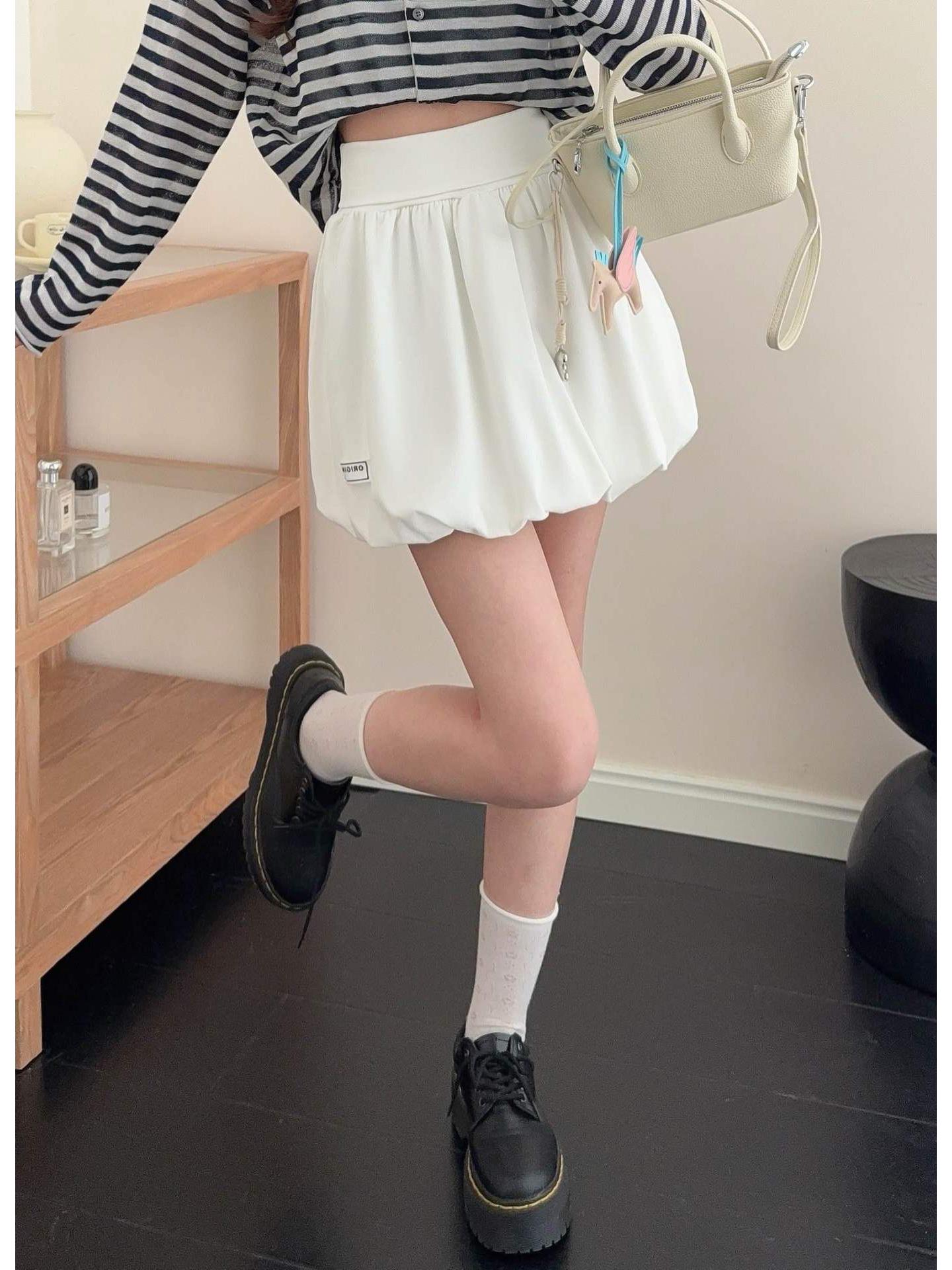 

Korean Style Spring High-Waisted A-Line Slimming Midi Skirt for Women Medium белый