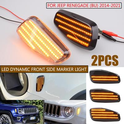 2Pcs LED Car Dynamic Turn Signal Light Side Marker Lamps Blinker Amber For Jeep Renegade BU 2014- OEM# 68256049AA 68256050AA