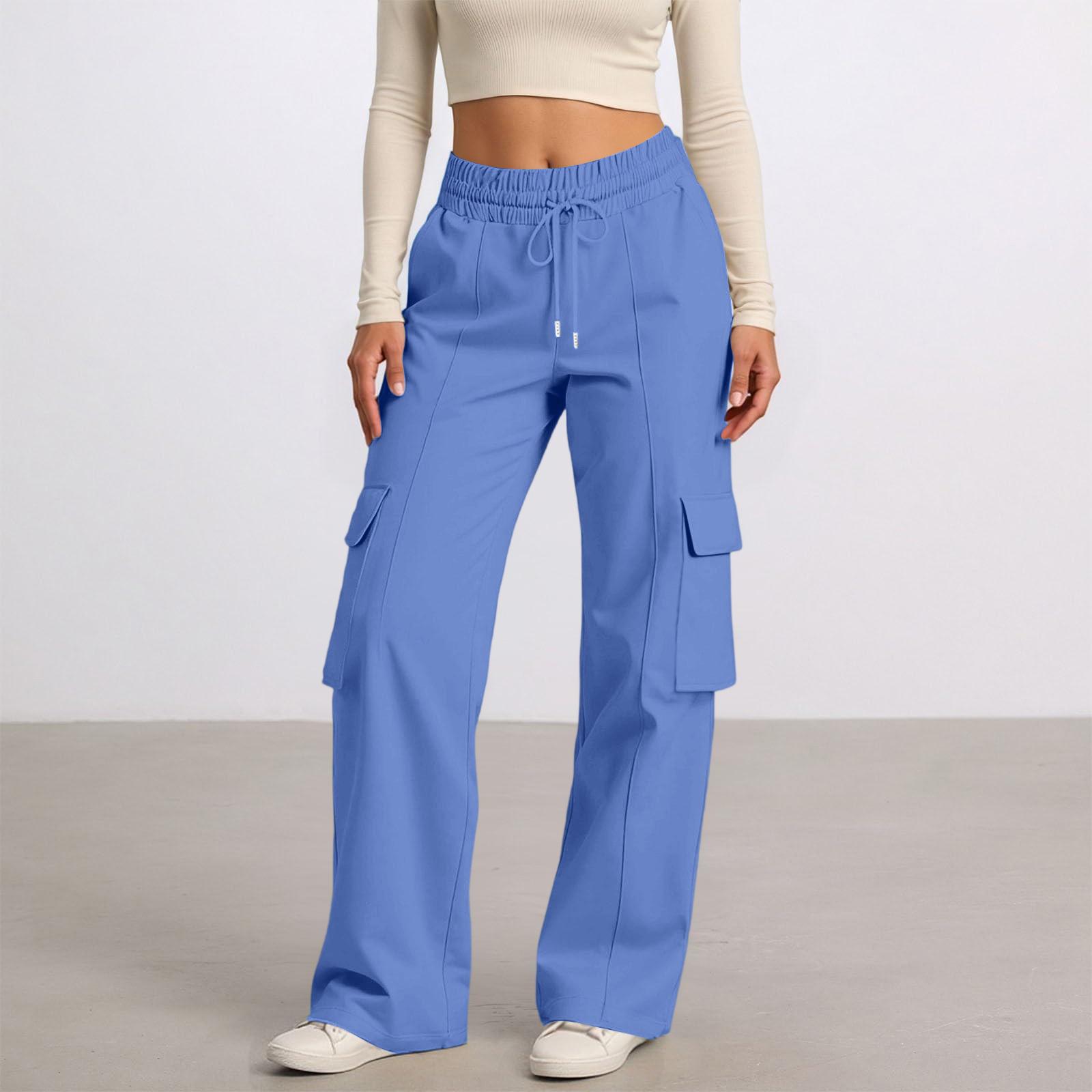 

Женские повседневные модные однотонные брюки с эластичной талией на кулиске, рабочая одежда, широкие брюки с карманами M