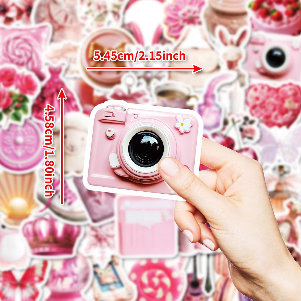 New 50 Girl Pink Graffiti Stickers Cute Pink Camera Mouth Flowers No Repeat Waterproof Decorative Stickers