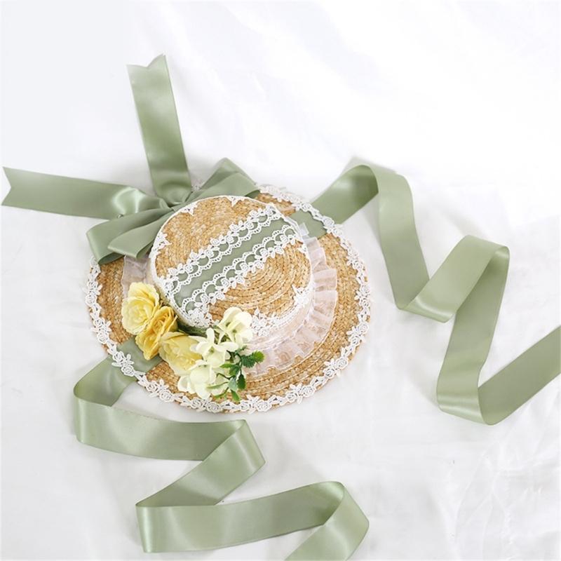 Elegant Bonnet Flower Lace SunHat Breathable Hat Summer Tea Party Holiday Vacation Decors Western Vintage Hat