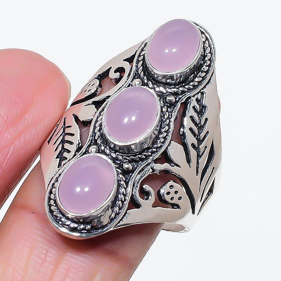 

Natural Pink Chalcedony Gemstone 925 Sterling Silver Jewelry Ring Size 11 Z9t31
