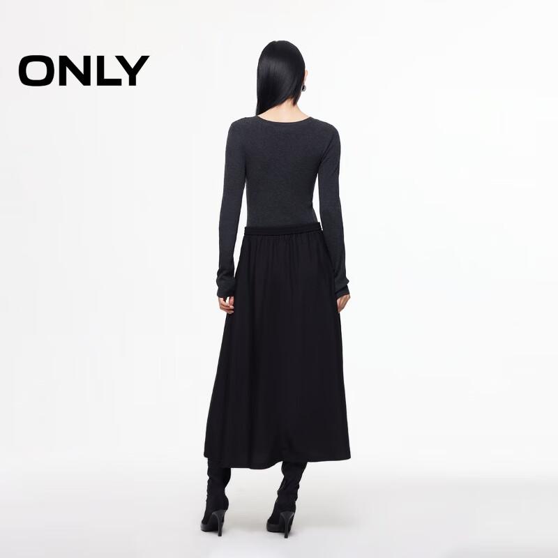 ONLY Women's 2025 Winter Faux Two-Piece Round Neck Long Sleeve A-Line Dress