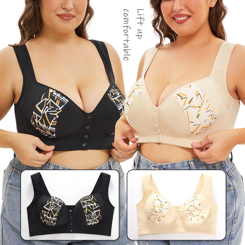 A-G Cup 34-50 Super Large Size Bra Popular In Europe and America, Large Cup Vest Type Front Buckle Printed Underwear